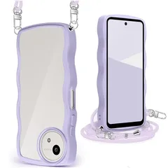【新品】 AQUOS wish5 ケース SH-52F ケース クリア ショルダー ストラップ付き アクオス Wish5 カバー スマホケース 耐衝撃 透明 肩掛け 斜めかけ 紐付き 縄掛けケース 長さ調整可能 取り外し可能 (パープル) 1