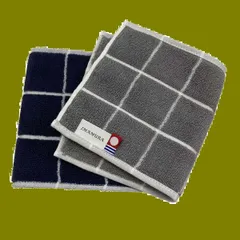 日本製 グラフチェック 約13x25cm グレー・ネイビー 吸水 2枚組 ハーフハンカチ 今治タオル イマムラ(IMAMuRA)