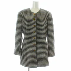 マダムジョコンダ MADAM JOCONDE ELEGANCE COLLECTION ノーカラージャケット ミドル丈 千鳥格子 ウール 11 L 黒 ブラック グレー /KU ■GY99のサムネイル