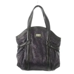 ジョルジオアルマーニ GIORGIO ARMANI トートバッグ エナメルレザー スエード クロコ型押し 総柄 ロゴ 紫 パープル 黒 ブラック /MN14 ■GY18のサムネイル