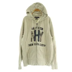 トミーヒルフィガー TOMMY HILFIGER スウェットパーカー ジップアップ プリント XXL グレー /MY ■OS ■GY66