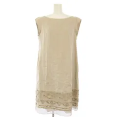 フォクシー FOXEY ノースリーブワンピース ひざ丈 チュール リネン 42 ベージュ 34417 /KH