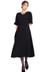 新品 [SYOKYO] ブラックフォーマル 喪服 夏対応 ゆったり 礼服 レディース ワンピース 冠婚葬祭 (7 ブラック)