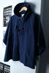 (XS-S) BEAN POLE ビーンポール ジップアップ ウィンドブレーカー アウター ジャケット レイヤード ブルー ポンチョ-174CA