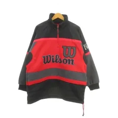 ウィルソン WILSON トレーナー 裏起毛 テニス L 黒 ブラック 赤 レッド スタンドカラー 長袖 ハーフジップ ロゴ /MN3 ■GY99