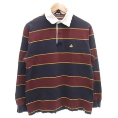ブルックスブラザーズ BROOKS BROTHERS ラガーシャツ ポロシャツ 長袖 ロンT ボーダー ロゴ刺繍 S ボルドー 紺 ネイビー /GV