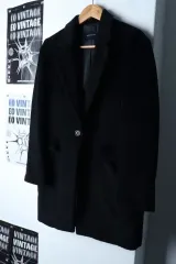 W(S-M) シースミス コートジャケット Single Black Long-174CF