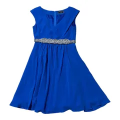  ダイヤグラム Diagram パーティードレス パール クリスタル キラキラ フリル ブルー レディース サイズ34【Z1808】