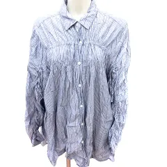 ニコアンド Niko and.. シャツ ブラウス 長袖 ストライプ L 青 ブルー /RT