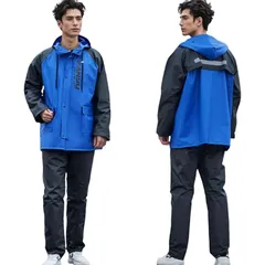 【新品】 [sunyhom] レインウェア 上下セット 自転車 レインスーツ メンズ レディース 大きいサイズ おしゃれ レインコート リュック対応 かっぱ 雨カッパ 梅雨対策 蒸れない 撥水 男女兼用 透湿度アップ 通学 通勤 雨具 (黒＊ブルー, 3X 1