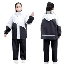 【新品】 [COSWIN] レインコート キッズ子供用 合羽 上下セット レインスーツ ランドセル対応 おしゃれ 防風防水 夜間反射 小学生中学生 男女兼用 通学/自転車/遠足/旅行/アウトドア/梅雨対策 収納袋付き(ホワイト 3XL) 1