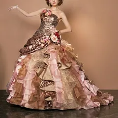 Love me more エルモア 国産カラードレス ヒョウ柄 レオパード ゴスロリ ゴシック ピンクブラウン 7号 S〜M 結婚式 二次会 前撮り 舞台衣装 演奏会 文化祭