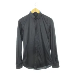 エンポリオアルマーニ EMPORIO ARMANI シャツ 長袖 カットソー生地 ストレッチ 比翼 37 14.5 S 紺 ネイビー /AH17 ■GY18