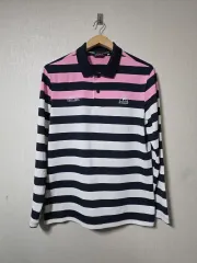 ルコックスポルティフ ストライプ 長袖 機能性 カラーTシャツ ピンク ネイビー サイズ 105