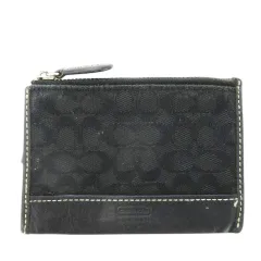コーチ COACH コインケース 小銭入れ キャンバス レザー 革 シグネチャー ロゴ型押し キーリング付き 黒 ブラック /CK32 ■GY11