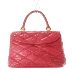 ノーブランド ハンドバッグ レザー 革 オーストリッチ キルティング 赤 レッド /CK6 ■GY11