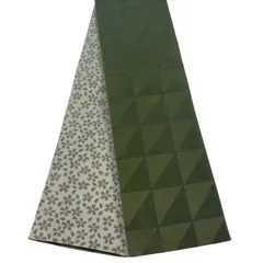 【美品】半幅帯 優品 格子 幾何学模様 鶯色 化繊 【中古】