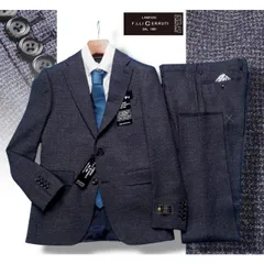 新品10.8万円 大手百貨店扱い 秋冬『CERRUTI チェルッティ 伊製生地』ストレッチウール ツイード スーツYA5紺(B) 1011201のサムネイル