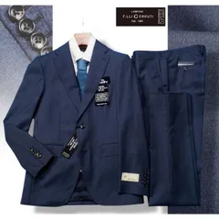 新品10.8万円 大手百貨店扱い 秋冬『CERRUTI チェルッティ ジェノバ 伊製生地』ウール100% 格子織柄 無地 スーツAB8青(F) 1010491のサムネイル