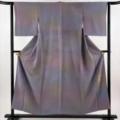 【美品】 小紋 身丈154cm 裄丈62.5cm S 袷 斉藤三才 落款 ぼかし柄 灰緑 正絹 名品 【中古】のサムネイル