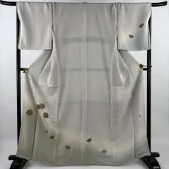 付下げ 身丈165cm 裄丈69cm L 袷 落款 波 花 金彩 金通し 灰白 正絹 秀品 【中古】