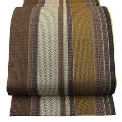 【美品】 袋帯 秀品 本佐賀錦博多織 縞 幾何学 金糸 茶色 全通 正絹 【中古】