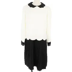 チェスティ Chesty 17AW ワンピース ロング ミモレ プリーツ 長袖 スカラップ ビジュー 1 白 ホワイト /AY