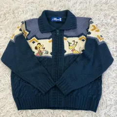 東京ディズニーランド (Tokyo Disneyland) カウチンニットセーター フルジップ キッズ 120cm ヴィンテージ 80s 90s Disney Vintage ミッキーマウス プルート
