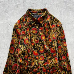 昭和レトロ 黒×赤　花柄フレアロングワンピース アンゴラ混　11号総柄