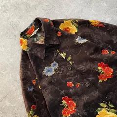 昭和レトロ ダークブラウン 花柄総柄シャツブラウス 長袖 ゆったり マルチカラー