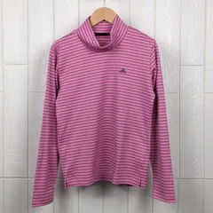 アディダス  adidas  ロングスリーブTシャツ   ロゴ刺繍  ボーダー  タートルネック    ピンク  M246