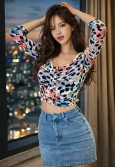 jessi women クロップド カーディガン風 ニット Tシャツ