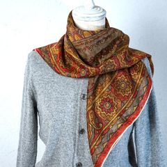 エトロ ウール×シルク ストール ペイズリー 赤 ゴールドブラウン 大人女性 エトロ ウール×シルク ストール ペイズリー 赤 ゴールドブラウン 大人