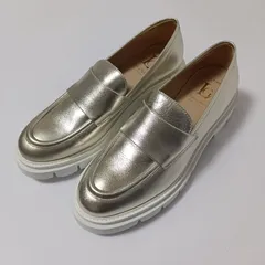 未使用美品 Luca Grossi ルーカグロッシ 厚底ローファー ゴールド系 38(24.5cm相当) Italy製