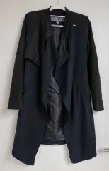 VERA WANG ヴェラウォン ブラック スウェード バイカラー ロング コート(55)