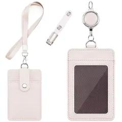 名札 パスケース 両面用 ネームホルダー 胸ポケットクリップ&伸縮リール式 定期入れ 社員証 クリップストラップ付き IDカードケース 横型&縦型 (縦型クリーミーホワイト) - IDカードホルダー