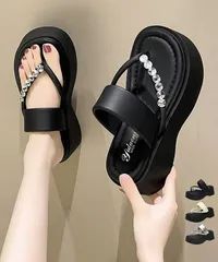 ラインストーン トングサンダル厚底美脚靴