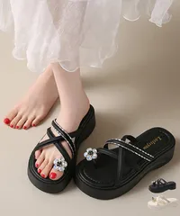 クロスストラップ厚底トングサンダル夏美脚