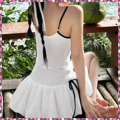 送料無料 ワンピース水着レディース韓国風体型カバー スイムウェア リゾート フレアスカート水着 リボン付き キャミワンピ水着 海水浴 ショートパンツ付き ハイウエスト 夏 ガーリーワンピ水着 海外旅行プール温泉 露出控えめ水着大人