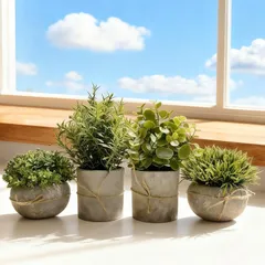 特別価格　卓上 インテリア 枯れない 造花 鉢植え 手作り 本物 フェイクグリーン 癒しの 小物 水やり不要 お世話不要 緑化アイテム 4点セット 癒し空間 雑貨装飾 コンパクト 室内装飾 人工観葉植物 ギフト 結婚式 新築祝い お祭り贈り物