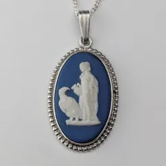 英国ヴィンテージ ウェッジウッド 純銀＆ジャスパー ペンダント 純銀製チェーン付