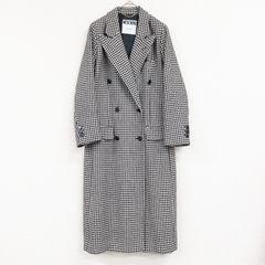 sandro ダブルブレスト ロングコート ロゴ金ボタン チェック 美