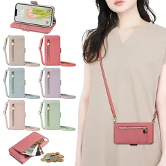 【新品】 YerlyLan iPhone SE[第3世代] ケース 財布型 アイフォン SE[第2世代] ケース 手帳型 ジッパー式 大容量ショルダーケース ストラップ付き iPhone 8 スマホケース ショルダー 肩掛け 長さ調整可能（iPhone SE[