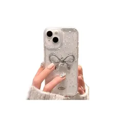 【新品】 saymi's シルバー リボン おしゃれ 韓国 iPhone14 ケース クリア りぼん装飾 きらきら ラメ入り 銀箔 デザイン 透明 可愛い silver ribbon bow (iPhone14) 0