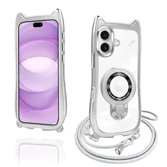 【新品】 iphone 17 ケース クリア リング付き 猫耳 ネコミミ MagSafe対応 いphone 17 ケース ワイヤレス充電 アイフォン17 スマホケース 透明 TPU 多機能 マグネット搭載 縦横両対応 車載対応 ネック ショルダー 肩掛け 首掛