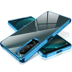 【新品】 SONY Xperia 5 III ケース クリア スマホケース Xperia5iii SO-53B SOG05 カバー 透明 薄型 ソフト TPU 耐衝撃 メッキ加工 ストラップホール付き 軽量(ブルー) 0