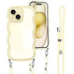 【新品】 iPhone 15 用の ケース ショルダー ストラップ iPhone 15 用の カバー 斜めかけ 肩掛け 首掛け 韓国 クリア アイフォン15 スマホケース イエロー 0
