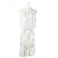 アニエスベー agnes b. セットアップ 2点セット シャツ ノースリーブ ひざ丈スカート チェック 総柄 38 M 白 ホワイト /AO14 ■GY43