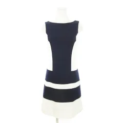 ローレンラルフローレン LAUREN RALPH LAUREN DRESS ワンピース ひざ丈 ノースリーブ 配色 バイカラー 小さいサイズ 0 XS 紺 ネイビー 白 ホワイト /AH17 ■GY43