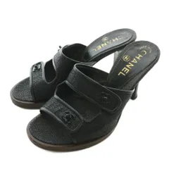 シャネル CHANEL ミュール サンダル オープントゥ ハイヒール ココマーク ターンロック ストロー 34.5 21.5cm 黒 ブラック /XZ ■GY19